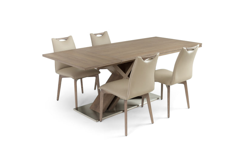 ALSTER X BASE ASH GRAY TABLE WITH RITZ BEIGE LEATHER CHAIRS