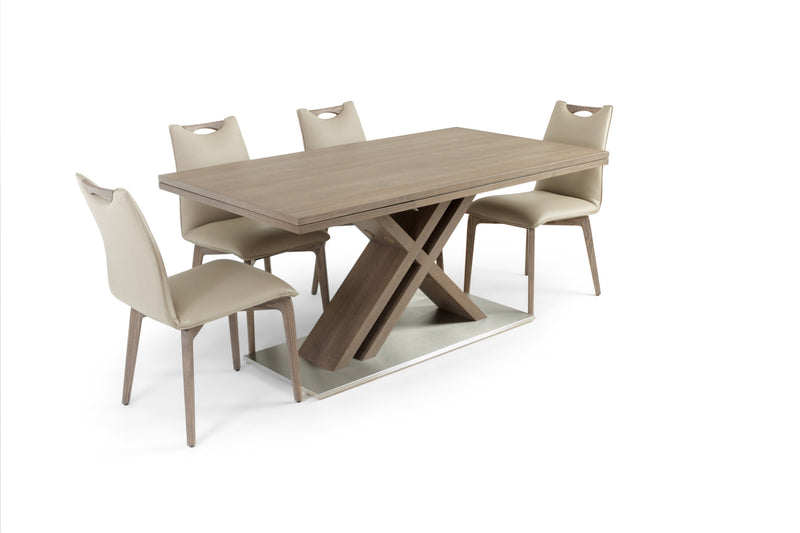 ALSTER X BASE ASH GRAY TABLE WITH RITZ BEIGE LEATHER CHAIRS