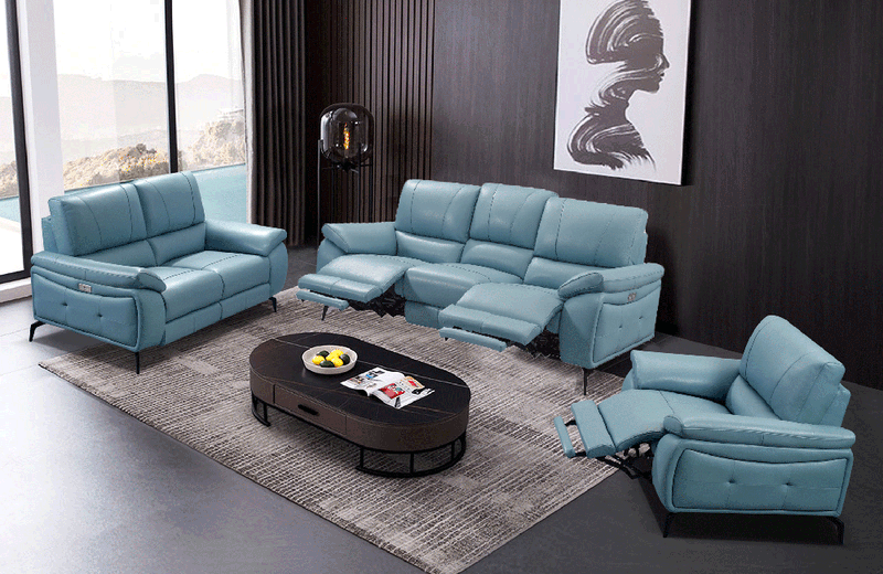 2934 Blue Sofa Set with electric recliners