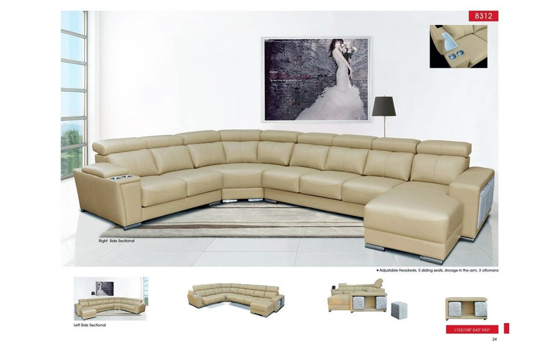 8312 Beige Leather Sectional w/ Sliding Seats