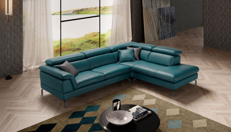 Lucca Turquoise Leather Sectional Sofa