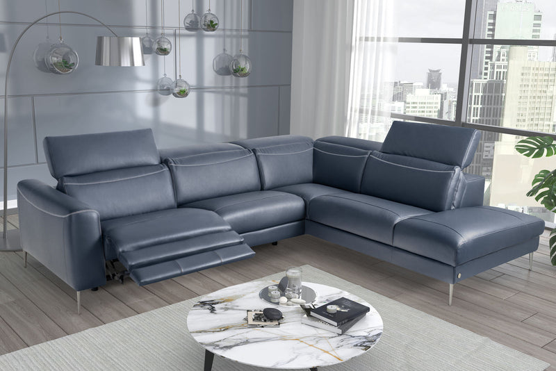 Pauline Blue Leather Sectional with power recliner