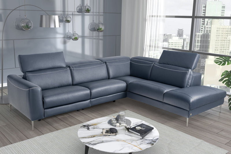 Pauline Blue Leather Sectional with power recliner