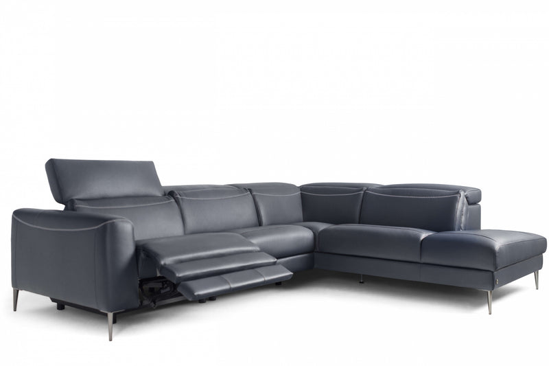 Pauline Blue Leather Sectional with power recliner