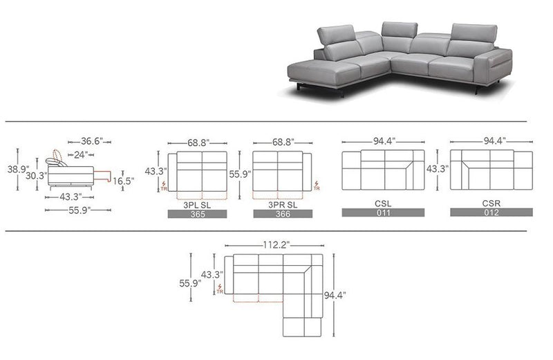 Rocco Sectional Sofa Gray