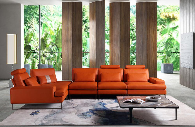 Kinsley Orange Leather Sectional Sofa