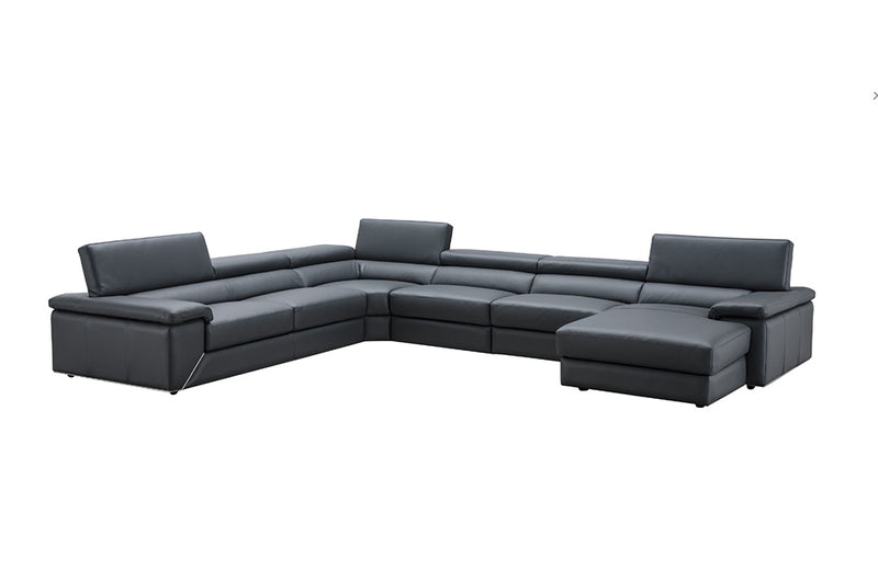 Kobe Premium Leather Sectional Sofa Blue Grey