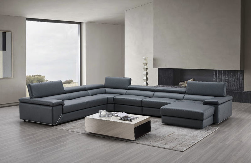 Kobe Premium Leather Sectional Sofa Blue Grey