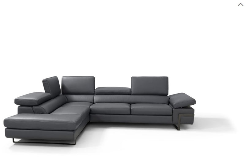 Rimini Italian Leather Sectional Sofa Dark Grey