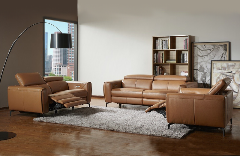 Scuzzo Caramel Reclining Leather Sofa