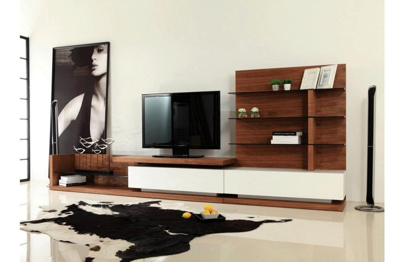 Jefferson Modern Walnut and White High Gloss TV Unit