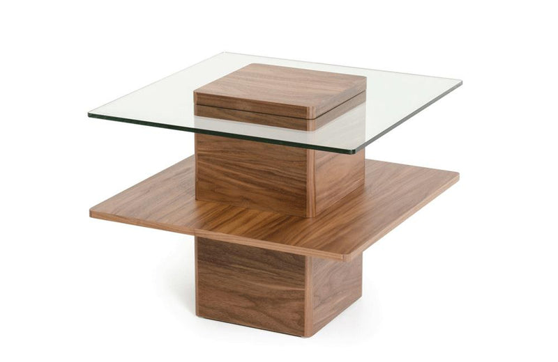 Clarion Modern Walnut and Glass End Table