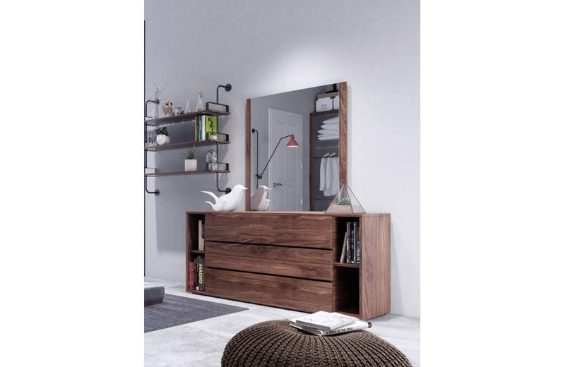 Jagger Modern Walnut Dresser & Mirror Set