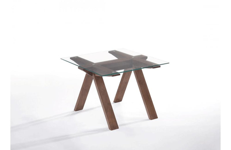 Maddox Modern Glass & Walnut End Table