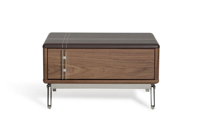 Ria Contemporary Brown Eco-Leather & Walnut Nightstand