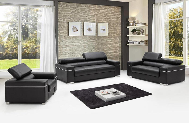 Vista Black Modern Leather Sofa