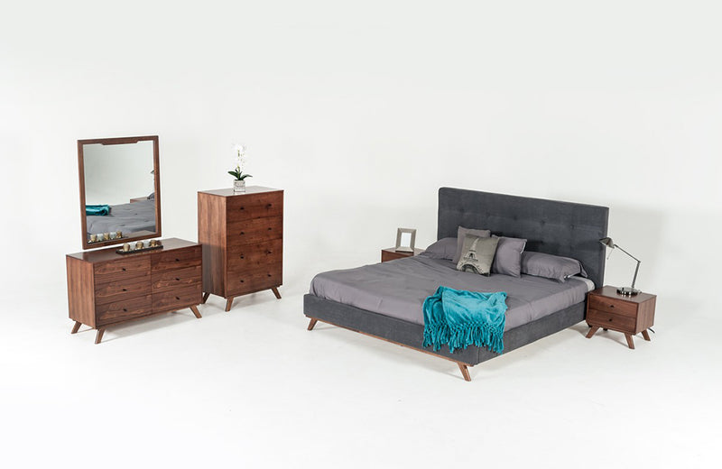 Modrest Addison Mid-Century Modern Grey & Walnut Bedroom Set