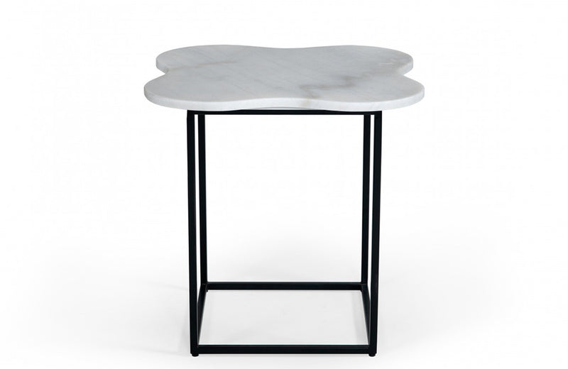 Modrest Aleidy White Marble + Black Metal End Table