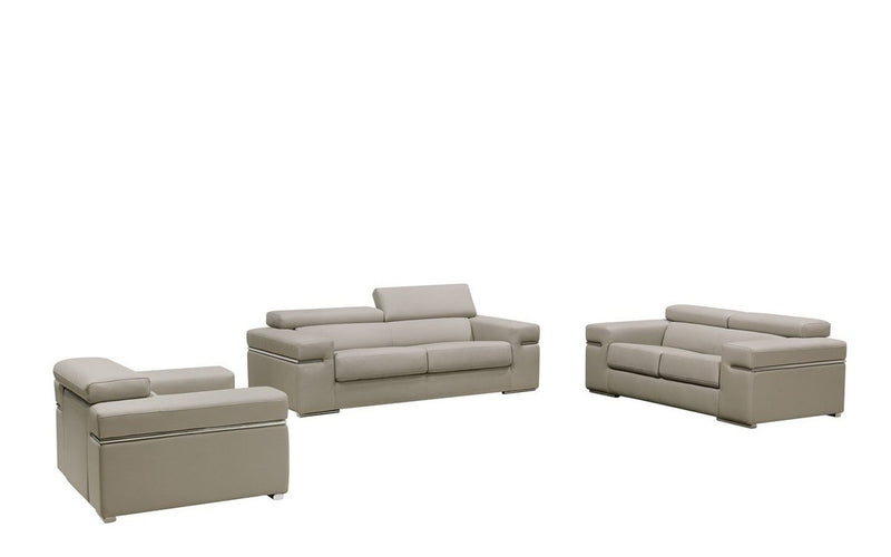 Divani Casa Atlantis 3 Piece Modern Light Grey Bonded Leather Sofa Set