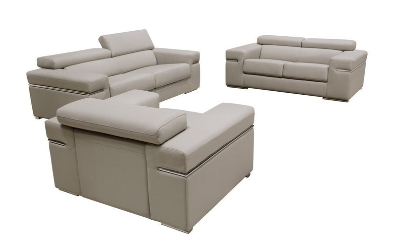 Divani Casa Atlantis 3 Piece Modern Light Grey Bonded Leather Sofa Set