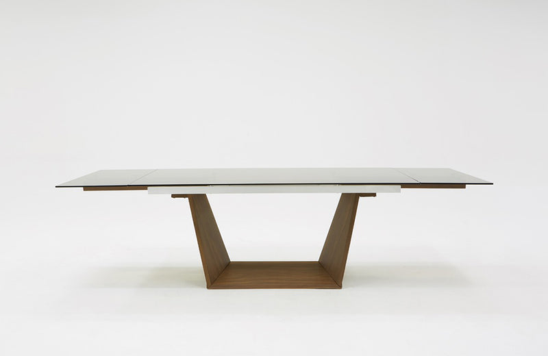 Modrest Babia Modern Smoked Glass & Walnut Extendable Dining Table