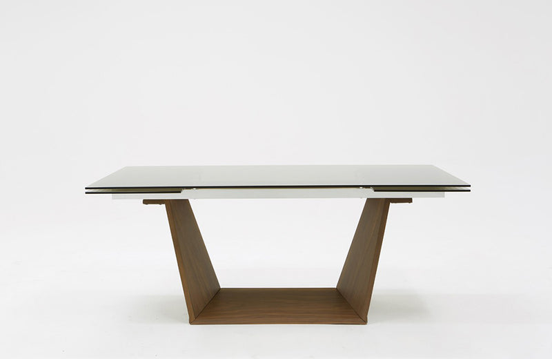 Modrest Babia Modern Smoked Glass & Walnut Extendable Dining Table