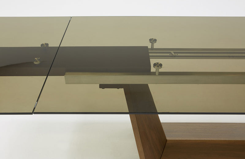 Modrest Babia Modern Smoked Glass & Walnut Extendable Dining Table