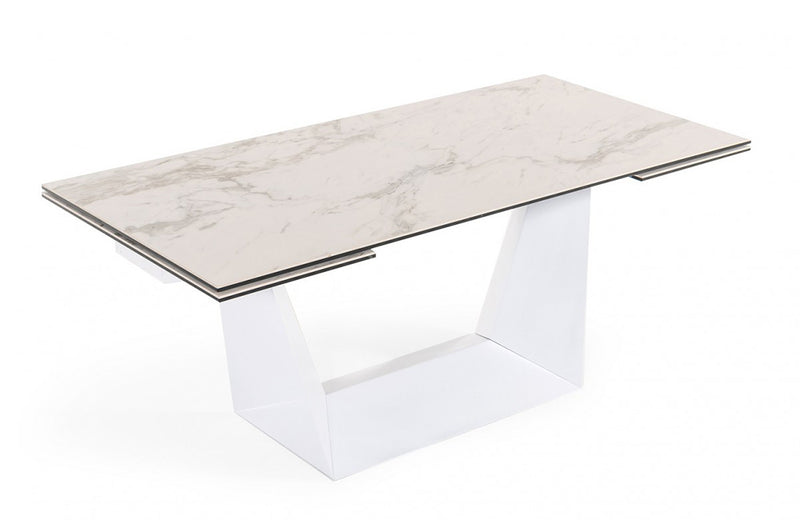 Modrest Baldwin Modern White Ceramic Extendable Dining Table