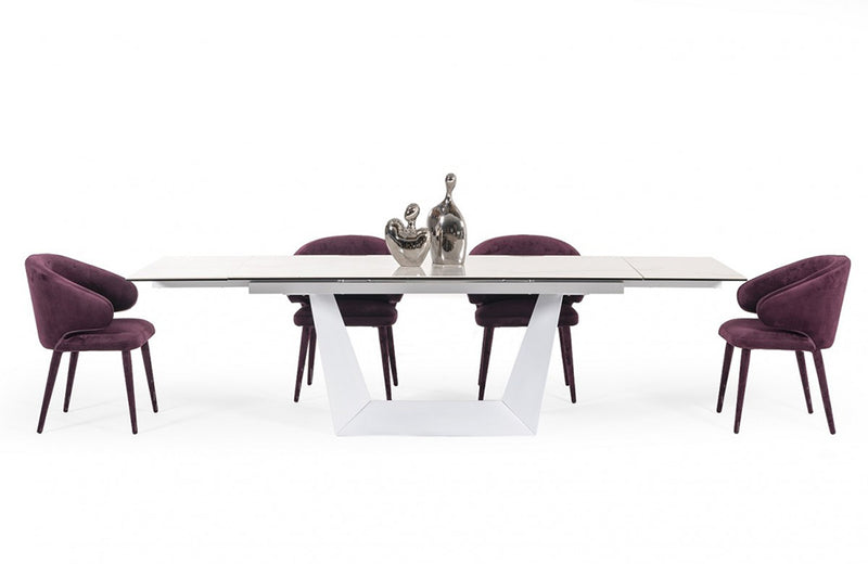 Modrest Baldwin Modern White Ceramic Extendable Dining Table