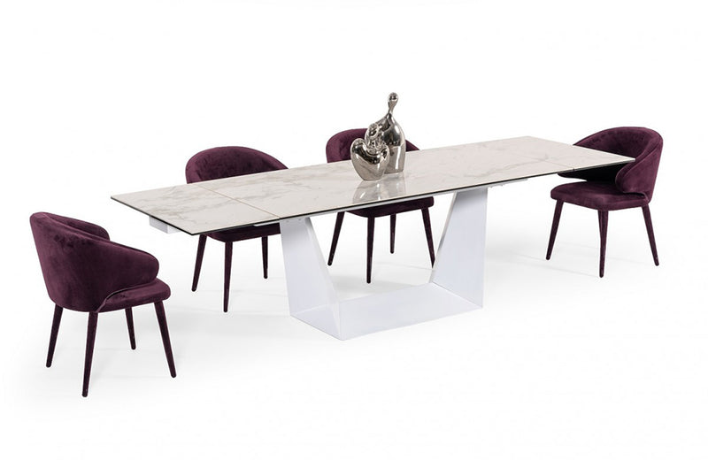 Modrest Baldwin Modern White Ceramic Extendable Dining Table