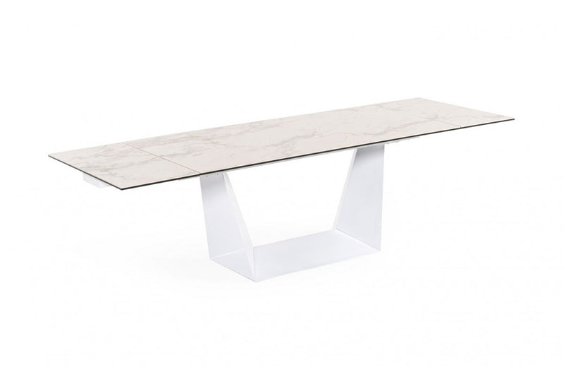 Modrest Baldwin Modern White Ceramic Extendable Dining Table