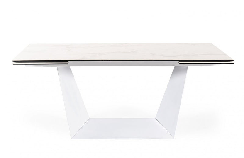 Modrest Baldwin Modern White Ceramic Extendable Dining Table