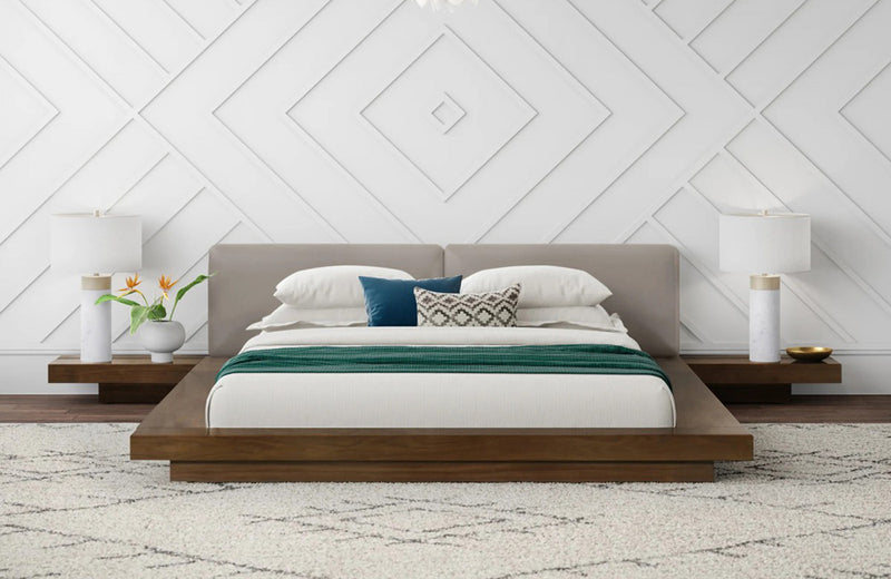 Modrest Tokyo Contemporary Walnut and Grey Platform Bed