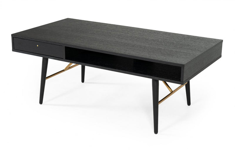 Modrest Billy Modern Black Oak & Gold Coffee Table