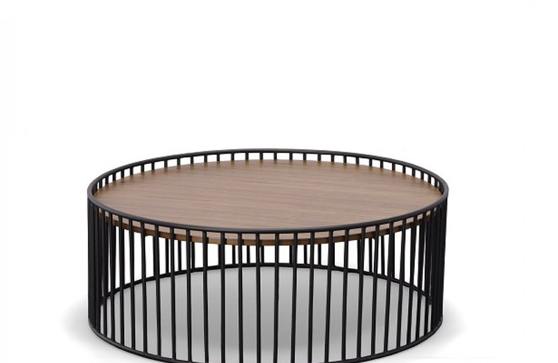 Modrest Bronson Modern Walnut & Black Round Coffee Table