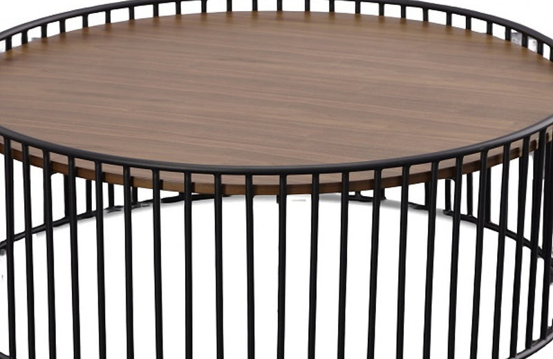 Modrest Bronson Modern Walnut & Black Round Coffee Table