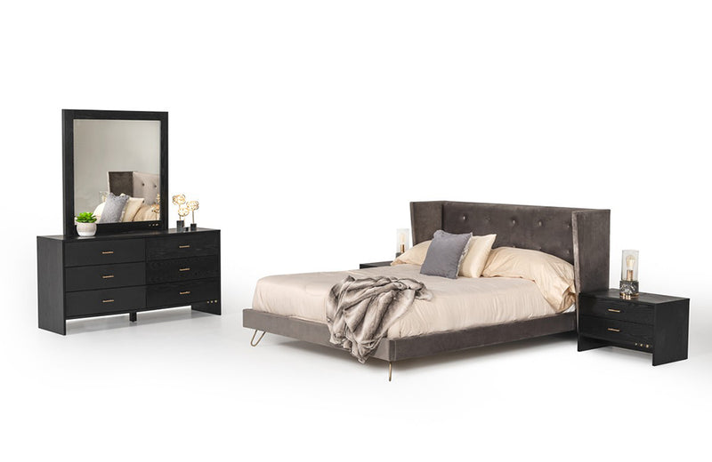 Nova Domus Bryan Modern Grey Velvet & Gold Bed