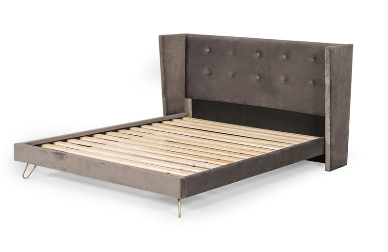 Nova Domus Bryan Modern Grey Velvet & Gold Bed