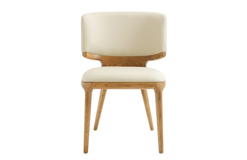 Modrest Stanley Contemporary Cream Leatherette and Walnut Set of  Two Dining Chairs