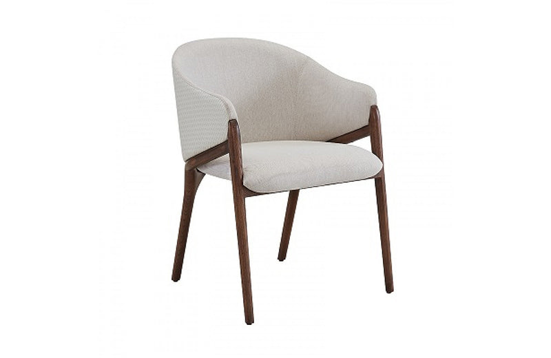 Modrest Lunde Cream Fabric and Walnut Arm Dining Chair