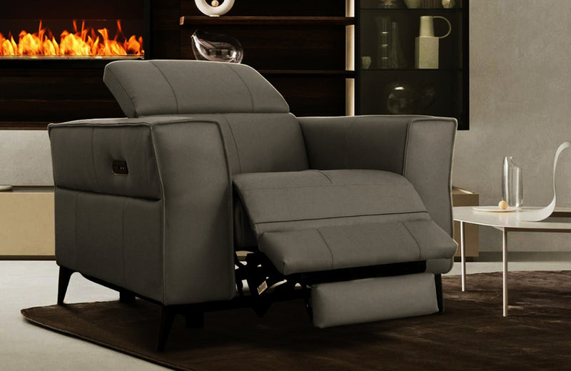 Divani Casa Nella Modern Dark Grey Leather Armchair w/ Electric Recliner