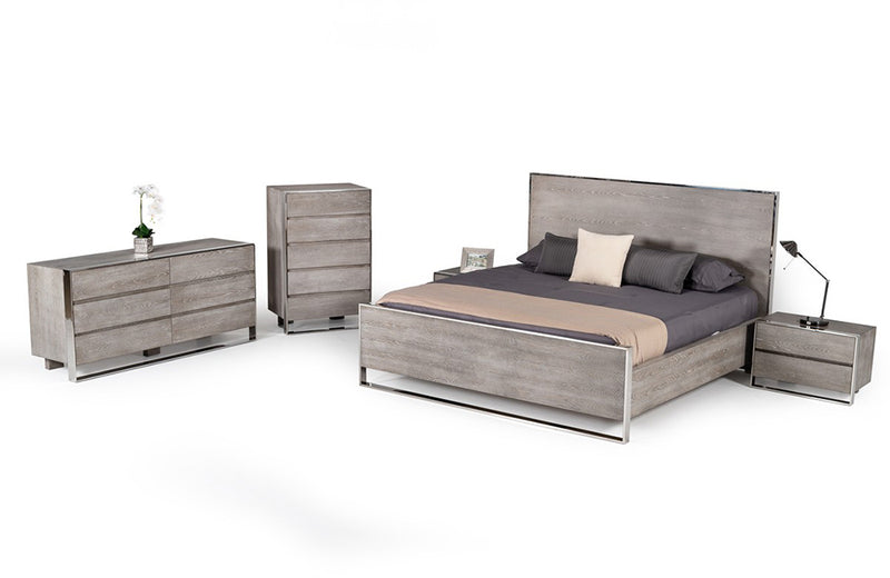 Modrest Charlene Modern Grey Elm & Stainless Steel Bed