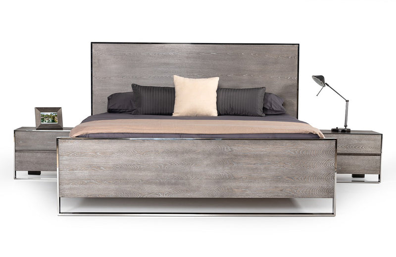 Modrest Charlene Modern Grey Elm & Stainless Steel Bed