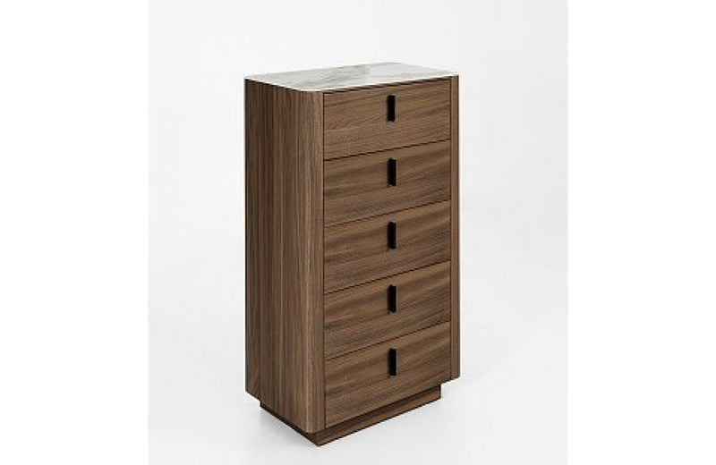 Modrest Chelton Contemporary Walnut and White Ceramic Chest