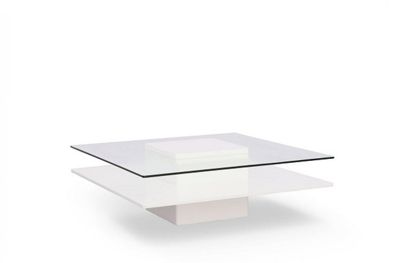 Modrest Clarion Modern White & Clear Glass Coffee Table