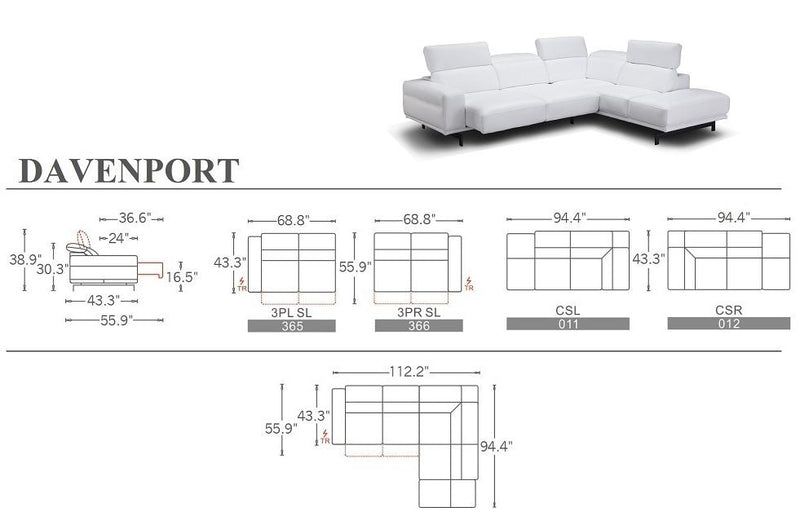 Rocco Sectional Sofa White