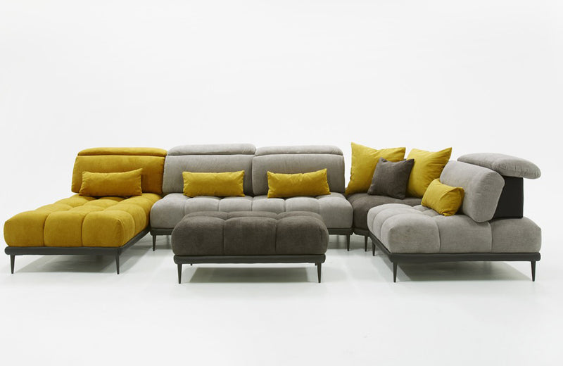 David Ferrari Display Italian Modern Grey + Yellow Fabric Modular Sectional Sofa