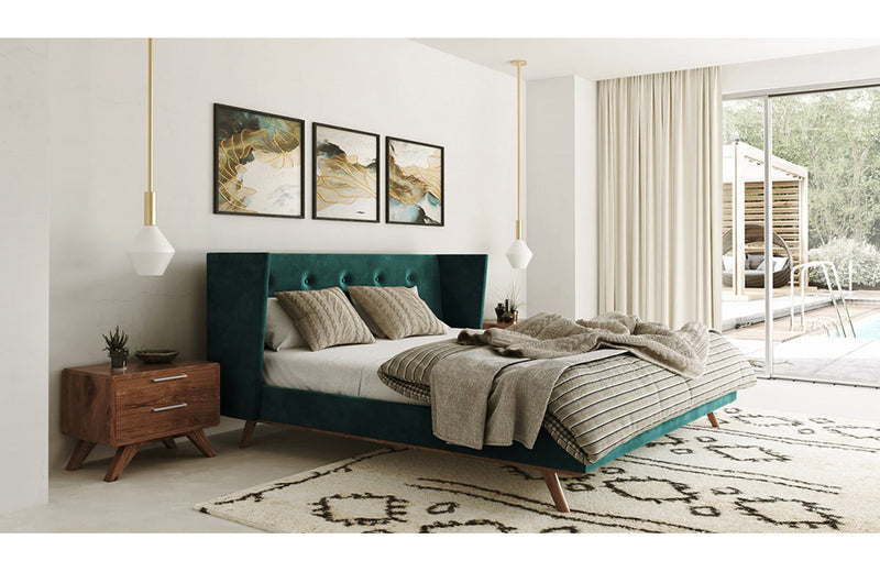 Nova Domus Durango Modern Green Fabric & Walnut Bed