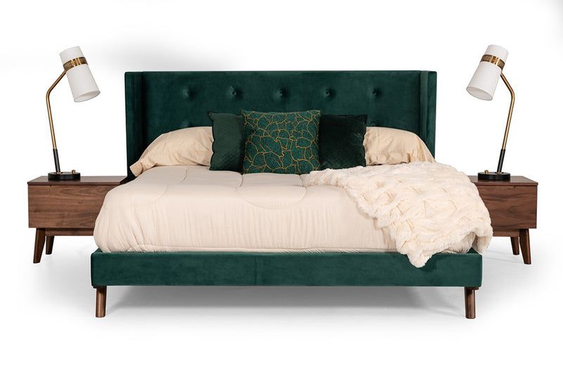 Nova Domus Durango Modern Green Fabric & Walnut Bed