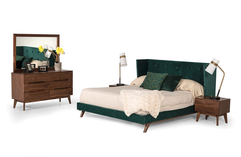 Nova Domus Durango Modern Green Fabric & Walnut Bed